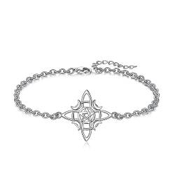 CELESTIA Keltisch Hexen Knoten Armbänder Silber 925 Keltischer Schmuck Damen Wicca Mond und Stern Pentagramm Hexe Armband Hexen Schmuck für Frauen Esoterik Geschenke von CELESTIA