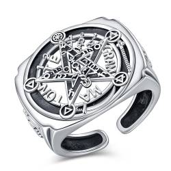 CELESTIA Pentagramm Ringe Herren Tetragrammaton Fingerringe Mann Silber 925 Verstellbar Ringe für Männer Wicca Schmuck Amulett Talisman Okkulte Pagan Hexen Geschenke für Papa Ehemann von CELESTIA