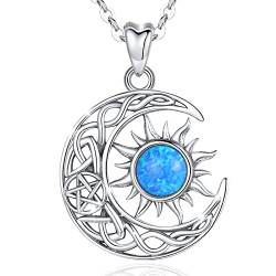 CELESTIA Sonne Stern Mond Kette Damen Halskette Silber 925 Luna Anhänger mit Blau Opal Liebes Schmuck Geschenke für Frauen Mama Tochter Beste Freundin Partner von CELESTIA