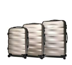 CELIMS - ABS-Koffer, starr, robust, 4 360° drehbare Räder, leicht mit integriertem Vorhängeschloss., champagne, Ensemble de 3 Valises ( Cabine, Moyenne, Grande), Kabinenkoffer mittelgroß und groß von CELIMS