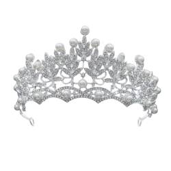 CEMELI 135 * 70mm Runde Perle Kristall Braut Krone Für Hochzeit Tiara Prinzessin Königin Krone Strass Braut Stirnband von CEMELI