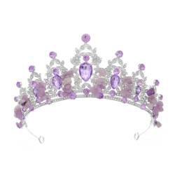 CEMELI 145 * 60MM Runde Kristall Braut Krone Für Hochzeit Tiara Prinzessin Königin Lila Krone Strass Braut Stirnband von CEMELI