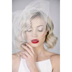 Spitze weißer Vogelkäfig-Schleier für Hochzeit Hut Brautparty Stirnband Haarnetz von CEMELI