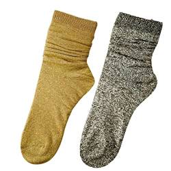 CENAST 2023 Damen Neuheit Socken 2 Paar Baumwolle Glitzer Helle Socken Größe 40-42, Gold, Silber, Grau, Einheitsgröße von CENAST