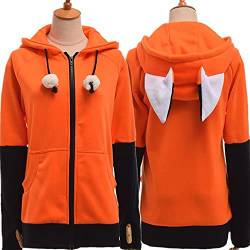 Sweatshirt mit Fuchs-Ohren, Cosplay-Kostüm, warm, orange, Unisex (Farbe: 1, Größe: 4XL) von CENZY