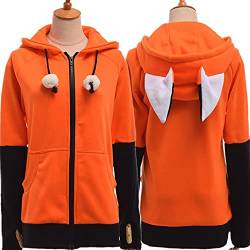 Sweatshirt mit Fuchs-Ohren, Cosplay-Kostüm, warm, orange, Unisex (Farbe: 1, Größe: XL) von CENZY