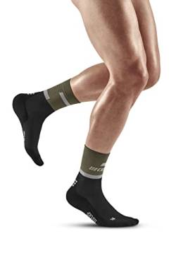 CEP - THE RUN COMPRESSION SOCKS MID CUT für Herren | Mittellange Laufsocken in olive/black mit Kompression | Regenerierende Kompressionsstrümpfe für Männer | Gr. III | M von CEP