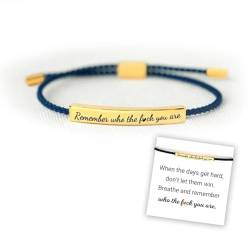 CERAVI Remember Who The F You Are Motivational Tube Bracelet, Adjustable Hand Braided Wrap Tube Bracelet, Inspirational Bracelets Jewelry Gifts for Women Girls Best Friend Teen (Blue-Gold) von CERAVI