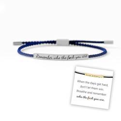 CERAVI Remember Who The F You Are Motivational Tube Bracelet, Adjustable Hand Braided Wrap Tube Bracelet, Inspirational Bracelets Jewelry Gifts for Women Girls Best Friend Teen (Blue-Silver) von CERAVI