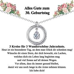 CERSLIMO 30 Geburtstagsgeschenk für Frauen/Freundin/Schwester, Silberkette Damen 925 Sterling Silber Kette Kreis Zirkonia Anhänger Halskette 30.Geburtstag Geschenke Schmuck von CERSLIMO