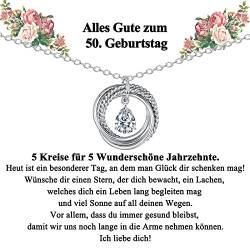 CERSLIMO 50 Geburtstagsgeschenk für Frauen/Freundin/Mama, Silberkette Damen 925 Sterling Silber Kette Kreis Zirkonia Anhänger Halskette 50.Geburtstag Geschenke Schmuck Muttertagsgeschenke von CERSLIMO