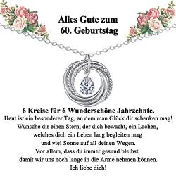 CERSLIMO 60 Geburtstagsgeschenk für Frauen/Mama/Oma, Silberkette Damen 925 Sterling Silber Kette Kreis Zirkonia Anhänger Halskette 60.Geburtstag Geschenke Schmuck Muttertagsgeschenke von CERSLIMO