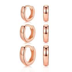 CERSLIMO Creolen Rosegold, Ohrringe Sterling Silber & Rose Vergoldet Creolen Set (10mm/12mm/14mm) Breite 3mm Klein Schmuck Geschenke für Damen Mädchen von CERSLIMO