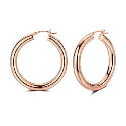 CERSLIMO Creolen Rosegold Damen, Groß Creolen Rosegold Vergoldet Dick Huggie Ohrringe Rosegold Große 40mm Schmuck Geschenke für Frauen Herren Mädchen von CERSLIMO