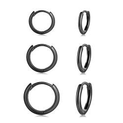 CERSLIMO Creolen Silber 925, Ohrringe Silber Schwarz für Damen Herren, Klein Creolen Schwarz Set (8mm/10mm/12mm) Zierliche Knorpel Tragus Helix Schlafen Ohrringe von CERSLIMO