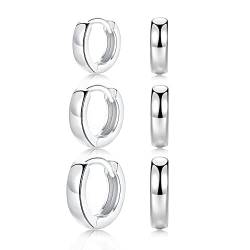 CERSLIMO Creolen Silber 925, Ohrringe Sterling Silber Creolen Set (10mm/12mm/14mm) Breite 3mm Klein Schmuck Geschenke für Damen Mädchen Herren von CERSLIMO