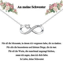 CERSLIMO Geschenke für Schwester Kette Silber 925 Unendlichkeitszeichen, Halskette Infinity Herz Zirkonia Anhänger Geburtstag Geschenk Weihnachten Beste/Kleine/Große Schwester Sisters von CERSLIMO