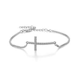 CERSLIMO Kreuz Armband, Silber Weißvergoldet Cross Zirkonia Armreif für Männer Herren Damen Frauen von CERSLIMO