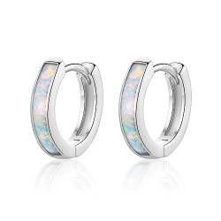 CERSLIMO Opal Ohrringe, Weiß Opal Creolen Silber 925 Schmuck Geschenke für Damen Frauen Mädchen von CERSLIMO