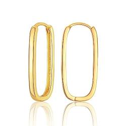 CERSLIMO Rechteckige Ohrringe Gold für Damen Huggies Lange Ohrringe Creolen Vergoldet 25mm Hypoallergene Schmuck Geschenke für Mädchen Schwester Herren von CERSLIMO