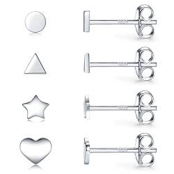 Damen Ohrringe Silber 925, 4 Paar Klein Kreis Runde Stern Herz Dreieck Ohrstecker Sterling Silber 925 Set für Damen Mädchen Frauen Schmuck Geschenke von CERSLIMO