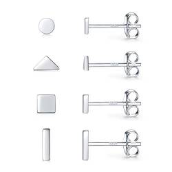 Damen Ohrringe Silber 925, 4 Paar Klein Sterlingsilber Ohrstecker Set für Damen Herren | Kreis Quadrat Dreieck Stab Ohrstecker Silber 925 Set Schmuck Geschenk von CERSLIMO