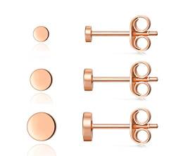 Damen Ohrstecker Rosegold Klein für Damen Herren Mädchen, 3 Paar Klein Ohrringe Silber 925 Rund Flach Set (2mm/3mm/4mm) Zierliche Knorpel Tragus Helix Kreis von CERSLIMO