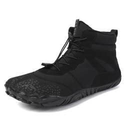 CERYTHRINA Barfußschuhe Damen Herren Winter Warm Gefüttert Wasserdicht Winterschuhe Outdoor Traillaufschuhe Unisex Schwarz 39 von CERYTHRINA