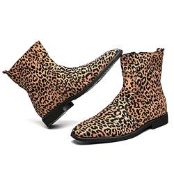 CERYTHRINA Chelsea Boots Herren Wildleder Stiefel Leopardenmuster Bequeme Stiefeletten Freizeitschuhe Braun 46 von CERYTHRINA