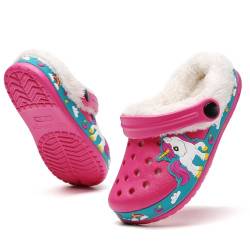 CERYTHRINA Clogs Kinder Winter Warme Gefüttert Pantoletten Jungen Mädchen Plüsch Pantoffeln Weichem rutschfeste Gartenschuhe Rose 31 von CERYTHRINA