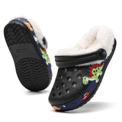 CERYTHRINA Clogs Kinder Winter Warme Gefüttert Pantoletten Jungen Mädchen Plüsch Pantoffeln Weichem rutschfeste Gartenschuhe Schwarz 30 von CERYTHRINA