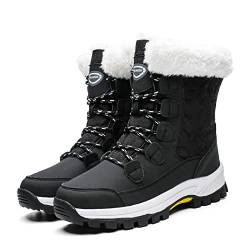 CERYTHRINA Damen Schneestiefel Wasserdichte Stiefelette Warmes Gefüttert Bootie Outdoor Schnee Turnschuhe Schnürstiefel Verdickung Plüsch Gefüttert Trekking Boots Schwarz 38 von CERYTHRINA