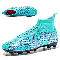 CERYTHRINA Fußballschuhe Herren High Top Fussballschuhe Jugendliche Beruf Athletics Trainingsschuhe Outdoor Sport Fußball Stiefel Football Turnschuhe Unisex Cyan Stollen 36 von CERYTHRINA