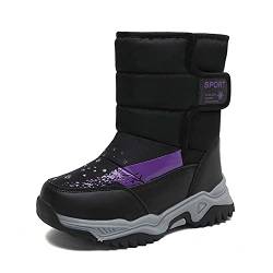 CERYTHRINA Kinder Schneestiefel Warm Gefütterte Snowboots für Jungen Mädchen Winterschuhe Klettverschluss Outdoor Stiefel Schwarz 26 von CERYTHRINA