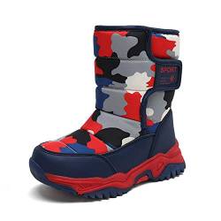 CERYTHRINA Kinder Schneestiefel Warm Gefütterte Snowboots für Jungen Mädchen Winterschuhe Klettverschluss Outdoor Stiefel blau rot 36 von CERYTHRINA