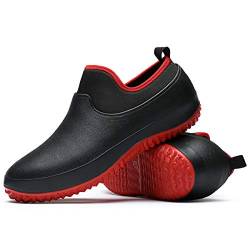 CERYTHRINA Men Women Erwachsene Gartenschuhe rutschfest Küchenschuhe Kochschuhe Regenstiefel Wasserdicht Arbeitsschuhe Gummischuh Indoor Outdoor Koch Clogs für Küche Büro Schwarz Rot 37 von CERYTHRINA