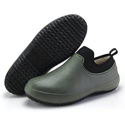 Männer Frauen Erwachsene Gartenschuhe rutschfest Küchenschuhe Kochschuhe Regenstiefel Komfort Wasserdicht Arbeitsschuhe Gummischuh Indoor Outdoor Koch Clogs für Küche Büro Grün-Baumwolle 49 von CERYTHRINA