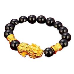 Feng Shui Schwarzer Obsidian Armband, Piyao Eimer-Perlen-Armband, Feng Shui, Reichtum, sechs Worte, natürlicher schwarzer Obsidian-Edelstein, Energie-Armband, C (Color : B) von CETEOR