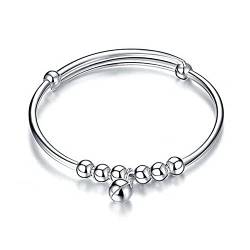 Freundschaftsarmband, Damen-Armband aus 925er-Sterlingsilber, verstellbarer Armreif, handpoliert, Silberperlen-Armband, Damen-Silberschmuck, Birt (Color : Silver_Silver) von CETEOR