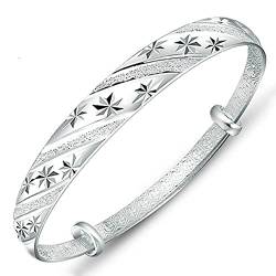 Freundschaftsarmband, Damen-Armreif aus 925er-Sterlingsilber, verstellbarer Armreif, Sterne-Armband, Sterling-Silber-Schmuck, Geburtstagsgeschenke for Schwestern und Freunde (Color : Silver_Silver) von CETEOR