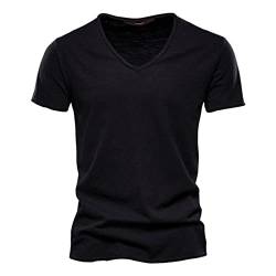 50 Erste Dates Herrenmode lässig einfarbig Baumwolle V-Ausschnitt Kurzarm T-Shirt Top Shirt Herren Mit Brusttasche3952 von CEWIFO