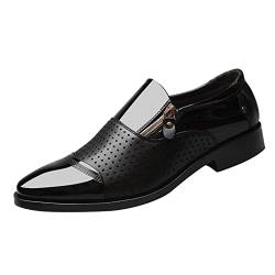 Business Anzugschuhe Herren Lederschuhe Lack Lederfutter Hochzeitsschuh Lackschuhe Schnürhalbschuhe Oxford Smoking Lackleder Brogue Schuhe Hochzeit Derby Leder Synthetik (Z10132-Black, 45) von CEWIFO