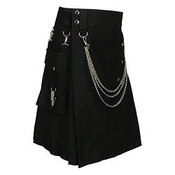 CEWIFO Scottish Skirt Men Faltenrock-Design Schottischer Kilt Klassischer Schnitt Männer Traditioneller Kilt Gestreift Streetwear Schottischer Karo Kilt Faltenrock Spleiß Moderne (A08014-Black, L) von CEWIFO