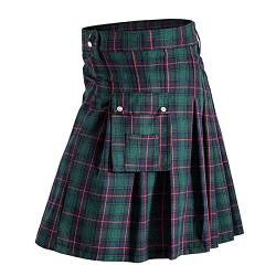 CEWIFO Scottish Skirt Men Spleiß Faltenrock Herren Einfach Und Stilvoll Schottischer Kilt Moderne Streetwear Schottenrock Skater Faltenrock-Design Gestreift (A08141-Green, M) von CEWIFO