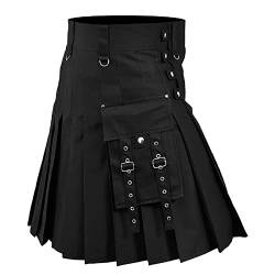 Faltenrock Für Herren Faltenrock-Design Schottischer Kilt Mit Einer Hohen Taille Rock Kariert Minirock Streetwear Original Vacation Schottenrock Skater Punk Bequeme (Z07271-Black, XXXXL) von CEWIFO