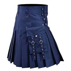 Faltenrock Für Herren Faltenrock-Design Schottischer Kilt Mit Einer Hohen Taille Rock Kariert Minirock Streetwear Original Vacation Schottenrock Skater Punk Bequeme (Z07271-Navy, XXXXL) von CEWIFO