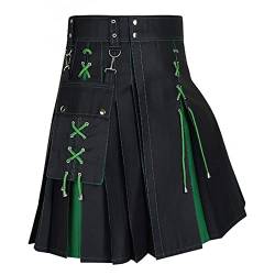 Schottischer Kilt Röcke mit Kontrasttaschen Fashion Schottischer Karo Kilt Faltenrock Streetwear Herren Scottish Skirt Bequeme Hohe Taille Kurz Skirt Retro Rock schlanker Passform von CEWIFO