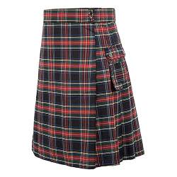 Schottischer Kilt Schuhe Einfach Und Stilvoll Mittelalterliche Schottland Faltenröcke Punk Röcke Mit Kontrasttaschen Gestreift Highland Hohe Taille Kurz Skirt Schlanker Passform Regular von CEWIFO