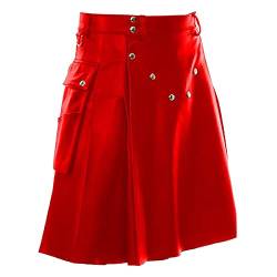 Scottish Skirt Men Punk Herren Scottish Skirt Einfach Und Stilvoll Schottischer Kilt Lässige Daily Röcke Mit Kontrasttaschen Reißverschluss Fit (A07262-Red, M) von CEWIFO