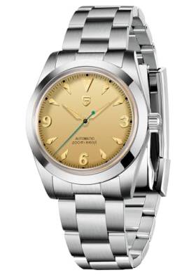 CEYADG Pagani Design Automatikuhren für Herren mit Lederarmband Herren Saphirglas Armbanduhr NH35A Uhrwerk, Gold, Modisch, leger von CEYADG